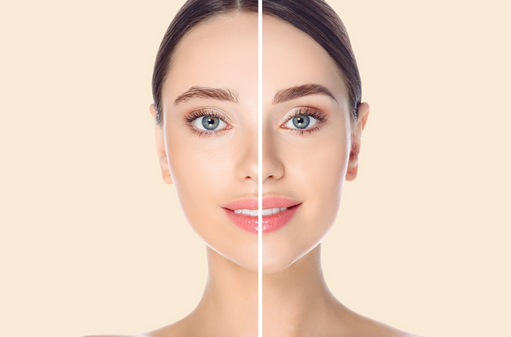 face before and after doing hd brows