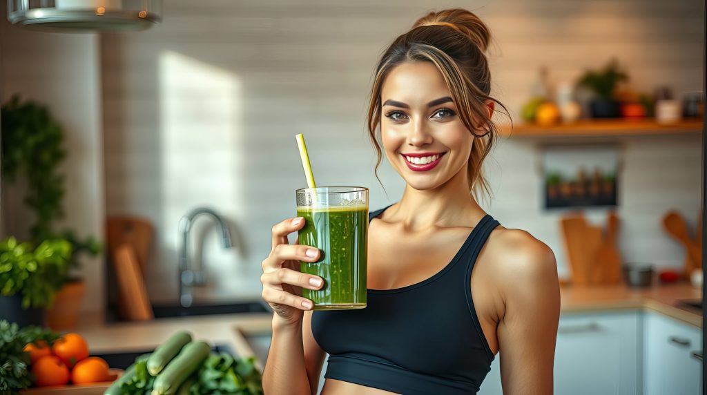 a women with glass of juice in her hand